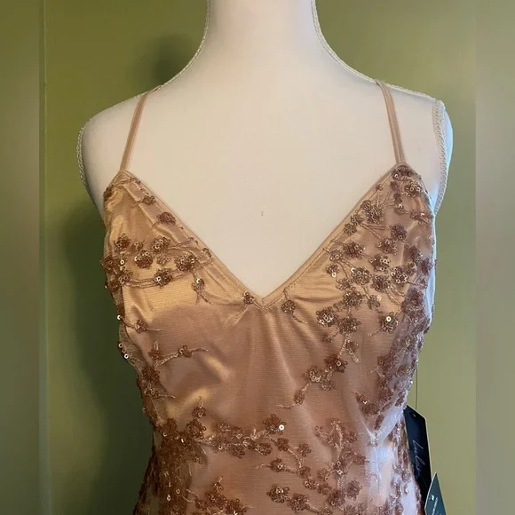 *PROM* Lulu's Blush Pink Embellished Satin Maxi Dress with Front Slit - Picture 6 of 9